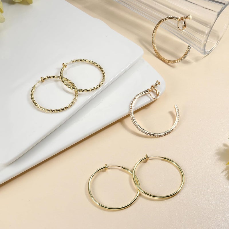 Adramata Clip On Hoop Earrings for Women Non Pierced Ears,Gold Clip On Earrings Non Piercing Big Stainless Steel Fake Hoops Lightweight 30-60mm - Image 5